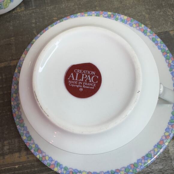 ALPAC Vintage Porcelain Large Cups And Saucers With Floral & Water Depiction - Picture 6 of 11